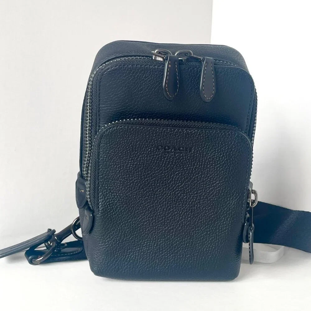 Coach Gotham Sling Pack 13 Black Pebbled Leather CR849 Bag